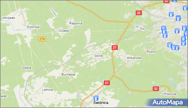 mapa Słone gmina Świdnica, Słone gmina Świdnica na mapie Targeo