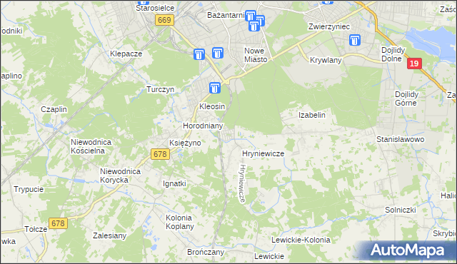 mapa Śródlesie gmina Juchnowiec Kościelny, Śródlesie gmina Juchnowiec Kościelny na mapie Targeo