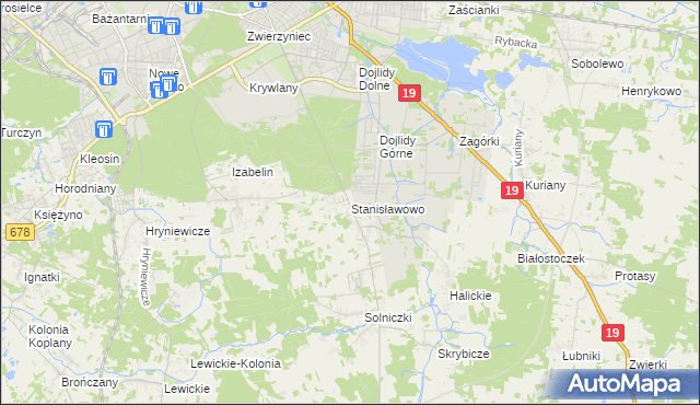 mapa Stanisławowo gmina Juchnowiec Kościelny, Stanisławowo gmina Juchnowiec Kościelny na mapie Targeo