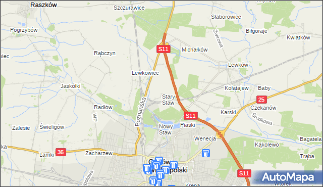 mapa Stary Staw gmina Ostrów Wielkopolski, Stary Staw gmina Ostrów Wielkopolski na mapie Targeo