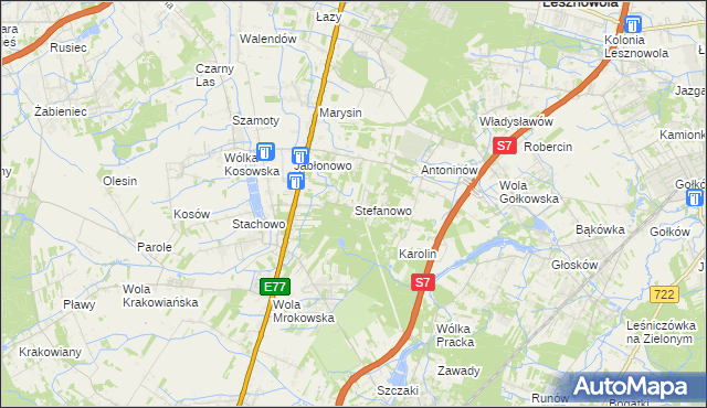 mapa Stefanowo gmina Lesznowola, Stefanowo gmina Lesznowola na mapie Targeo