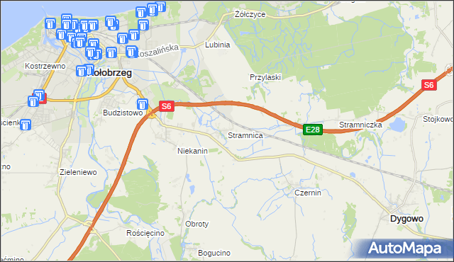 mapa Stramnica gmina Kołobrzeg, Stramnica gmina Kołobrzeg na mapie Targeo