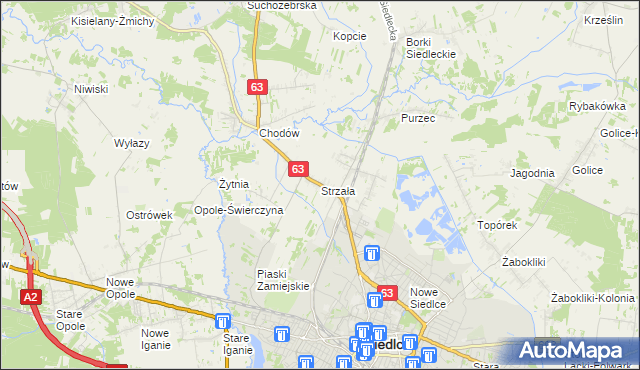 mapa Strzała gmina Siedlce, Strzała gmina Siedlce na mapie Targeo