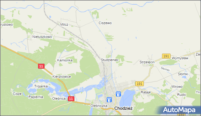 mapa Studzieniec gmina Chodzież, Studzieniec gmina Chodzież na mapie Targeo