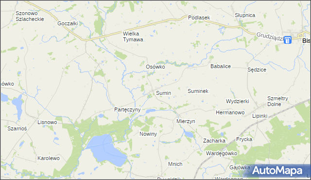 mapa Sumin gmina Biskupiec, Sumin gmina Biskupiec na mapie Targeo