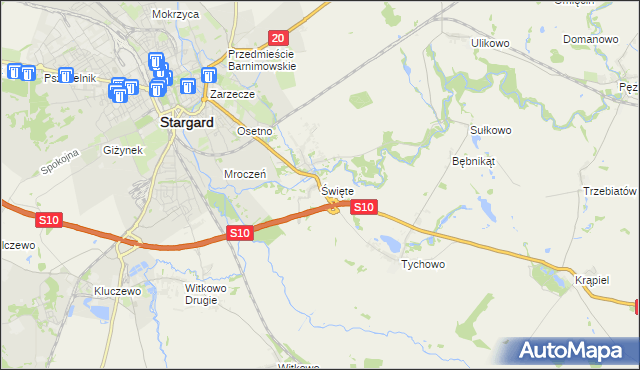 mapa Święte gmina Stargard, Święte gmina Stargard na mapie Targeo