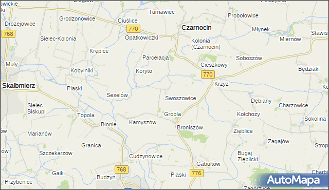 mapa Swoszowice gmina Czarnocin, Swoszowice gmina Czarnocin na mapie Targeo