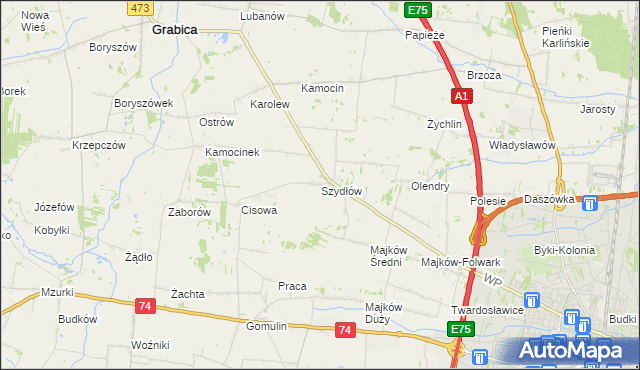 mapa Szydłów gmina Grabica, Szydłów gmina Grabica na mapie Targeo