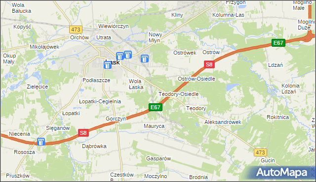 mapa Teodory-Osiedle, Teodory-Osiedle na mapie Targeo