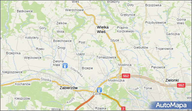 mapa Tomaszowice gmina Wielka Wieś, Tomaszowice gmina Wielka Wieś na mapie Targeo