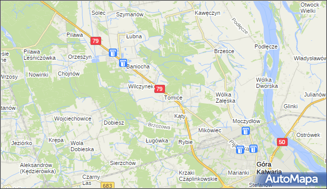 mapa Tomice gmina Góra Kalwaria, Tomice gmina Góra Kalwaria na mapie Targeo
