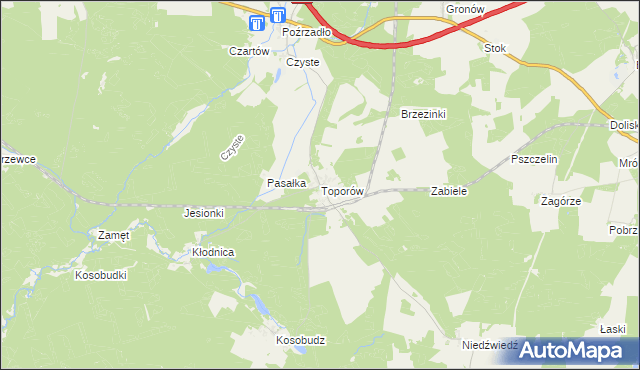 mapa Toporów gmina Łagów, Toporów gmina Łagów na mapie Targeo