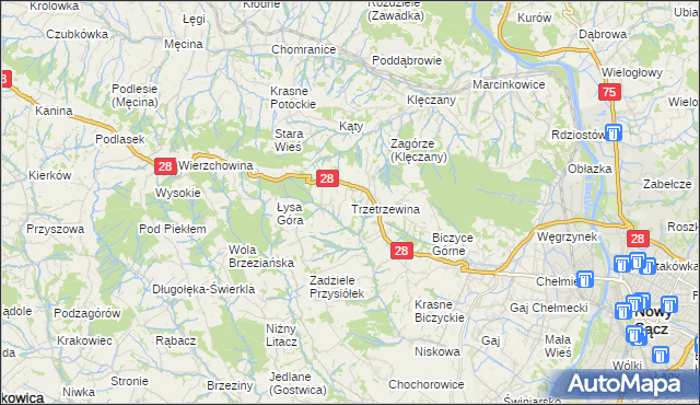 mapa Trzetrzewina, Trzetrzewina na mapie Targeo