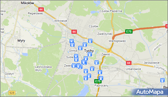 mapa Tychów, Tychy na mapie Targeo