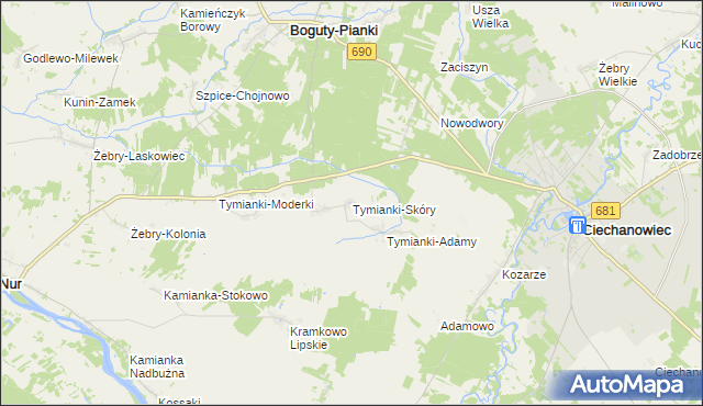 mapa Tymianki-Skóry, Tymianki-Skóry na mapie Targeo