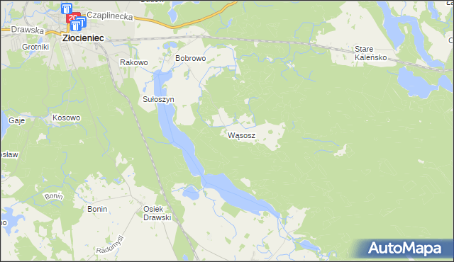 mapa Wąsosz gmina Złocieniec, Wąsosz gmina Złocieniec na mapie Targeo