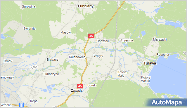 mapa Węgry gmina Turawa, Węgry gmina Turawa na mapie Targeo