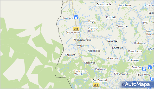 mapa Witów gmina Kościelisko, Witów gmina Kościelisko na mapie Targeo