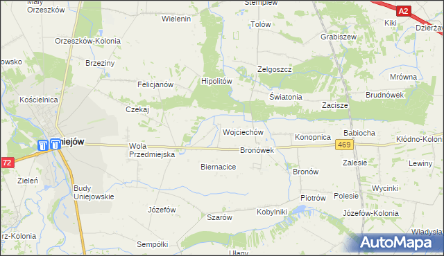 mapa Wojciechów gmina Wartkowice, Wojciechów gmina Wartkowice na mapie Targeo