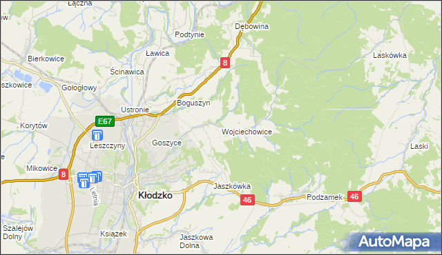 mapa Wojciechowice gmina Kłodzko, Wojciechowice gmina Kłodzko na mapie Targeo