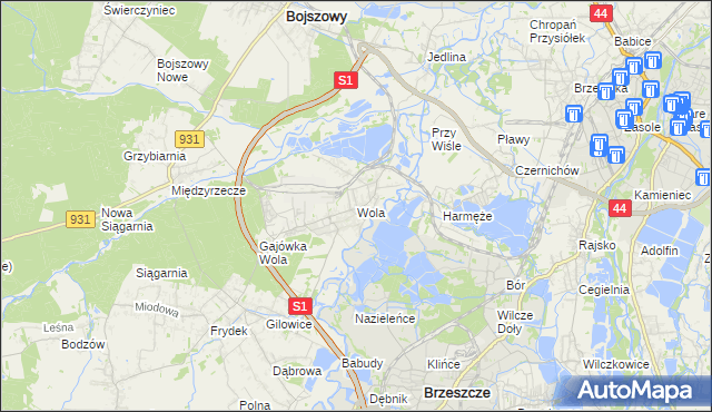 mapa Wola gmina Miedźna, Wola gmina Miedźna na mapie Targeo