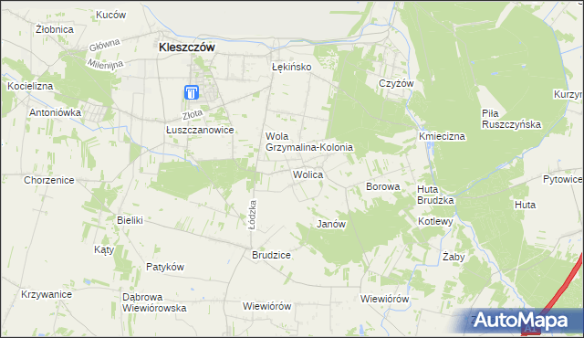 mapa Wolica gmina Kleszczów, Wolica gmina Kleszczów na mapie Targeo