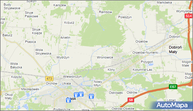 mapa Wronowice gmina Łask, Wronowice gmina Łask na mapie Targeo