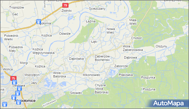 mapa Zabierzów Bocheński, Zabierzów Bocheński na mapie Targeo