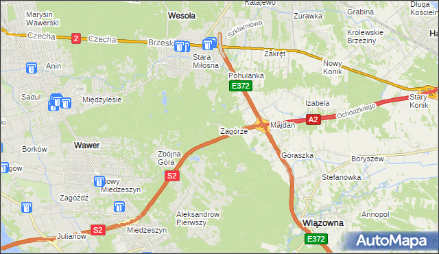 mapa Zagórze gmina Wiązowna, Zagórze gmina Wiązowna na mapie Targeo