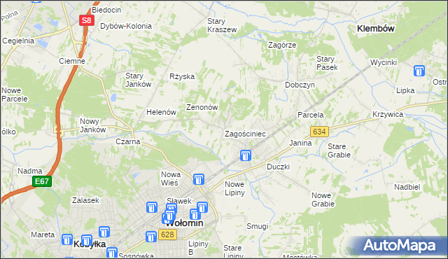 mapa Zagościniec gmina Wołomin, Zagościniec gmina Wołomin na mapie Targeo