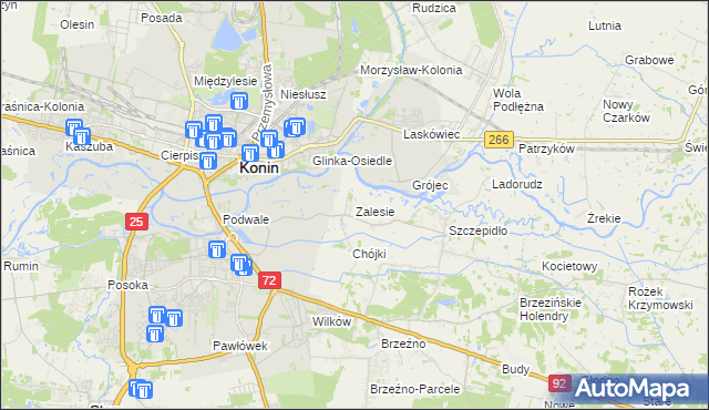 mapa Zalesie gmina Krzymów, Zalesie gmina Krzymów na mapie Targeo