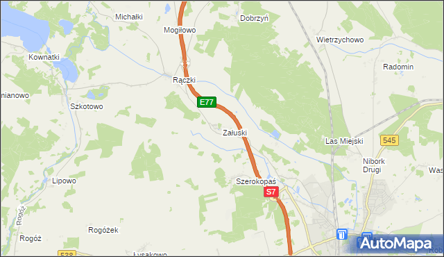 mapa Załuski gmina Nidzica, Załuski gmina Nidzica na mapie Targeo