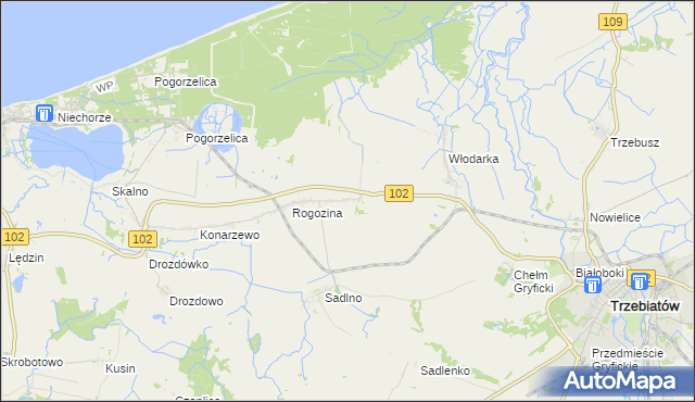mapa Zapolice gmina Trzebiatów, Zapolice gmina Trzebiatów na mapie Targeo