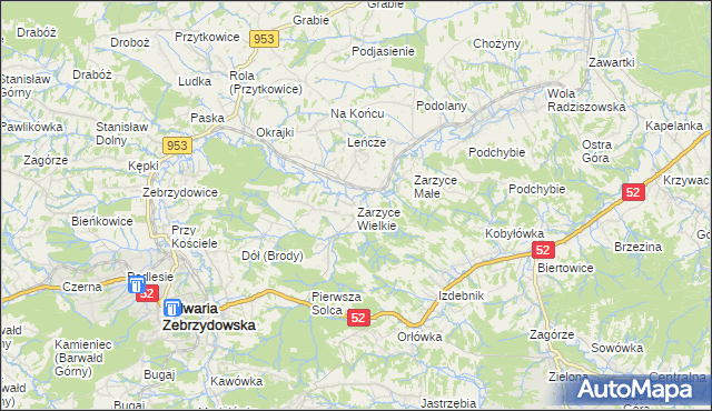 mapa Zarzyce Wielkie, Zarzyce Wielkie na mapie Targeo