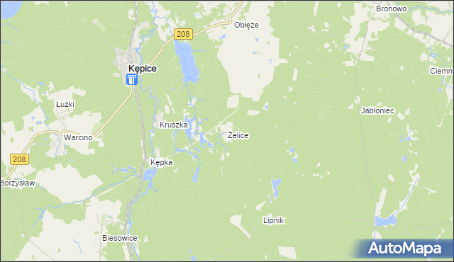 mapa Żelice gmina Kępice, Żelice gmina Kępice na mapie Targeo