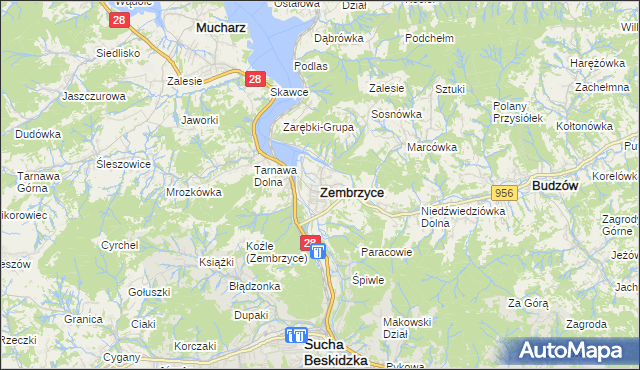 mapa Zembrzyce, Zembrzyce na mapie Targeo