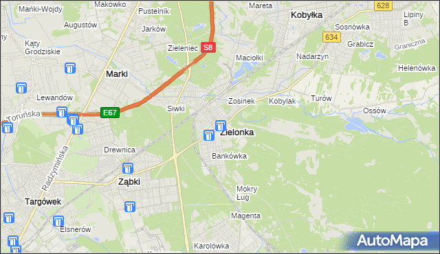 mapa Zielonka powiat wołomiński, Zielonka powiat wołomiński na mapie Targeo