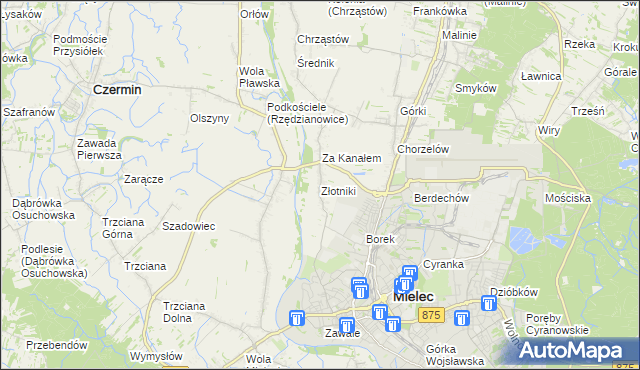mapa Złotniki gmina Mielec, Złotniki gmina Mielec na mapie Targeo