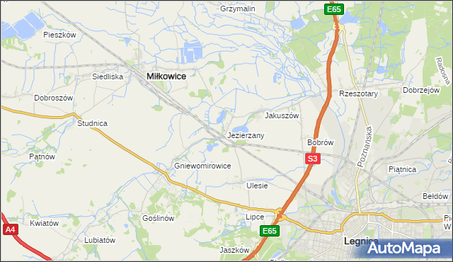 mapa Jezierzany gmina Miłkowice, Jezierzany gmina Miłkowice na mapie Targeo