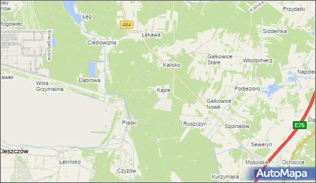 mapa Kąsie gmina Kamieńsk, Kąsie gmina Kamieńsk na mapie Targeo