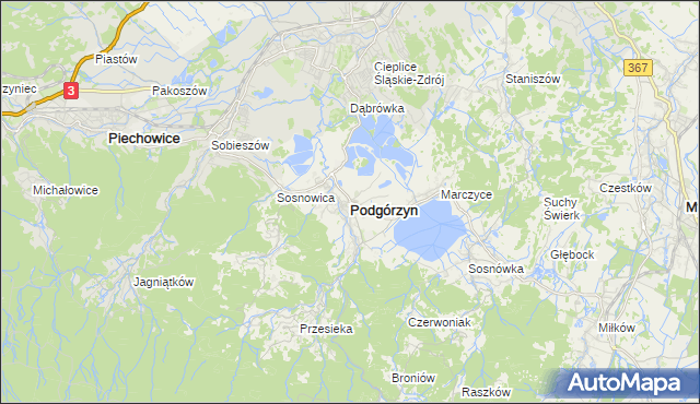 mapa Podgórzyn powiat jeleniogórski, Podgórzyn powiat jeleniogórski na mapie Targeo