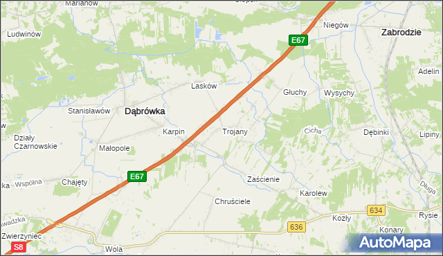 mapa Trojany gmina Dąbrówka, Trojany gmina Dąbrówka na mapie Targeo