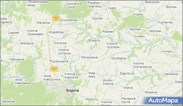 mapa Grzybów gmina Bogoria, Grzybów gmina Bogoria na mapie Targeo