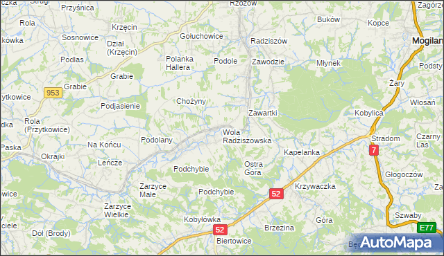 mapa Wola Radziszowska, Wola Radziszowska na mapie Targeo