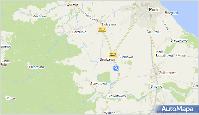 mapa Brudzewo gmina Puck, Brudzewo gmina Puck na mapie Targeo