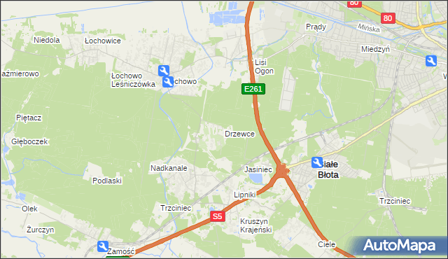 mapa Drzewce gmina Białe Błota, Drzewce gmina Białe Błota na mapie Targeo