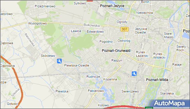 mapa Grunwald gmina Poznań, Grunwald gmina Poznań na mapie Targeo