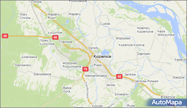 mapa Kozienice, Kozienice na mapie Targeo