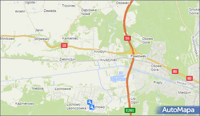 mapa Kruszyniec gmina Sicienko, Kruszyniec gmina Sicienko na mapie Targeo