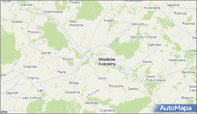 mapa Miastków Kościelny, Miastków Kościelny na mapie Targeo